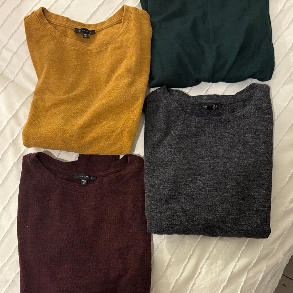Dynamite Crewneck Sweaters in Mustard, Forest Green, Charcoal and Burgundy